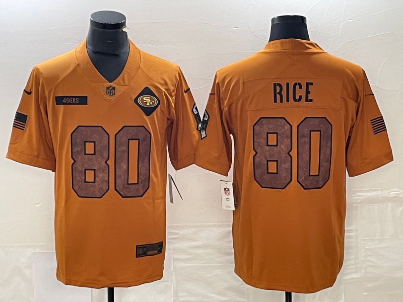Men's San Francisco 49ers Jerry Rice #80 Brown 2023 Salute To Service Retired Limited Jersey